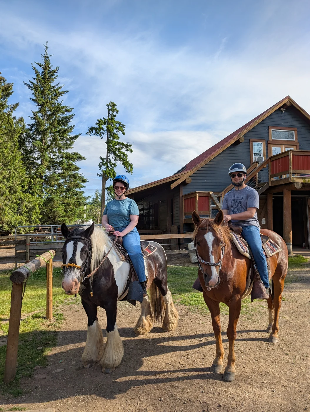 David and Danielle horseback riding at BC countryside ranch