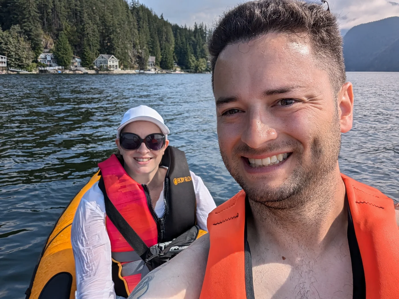 David and Danielle kayaking on coastal BC waters